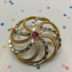 Vintage Lord & Taylor Gold Blush Pink Crystal Brooch - Elegant Statement Piece